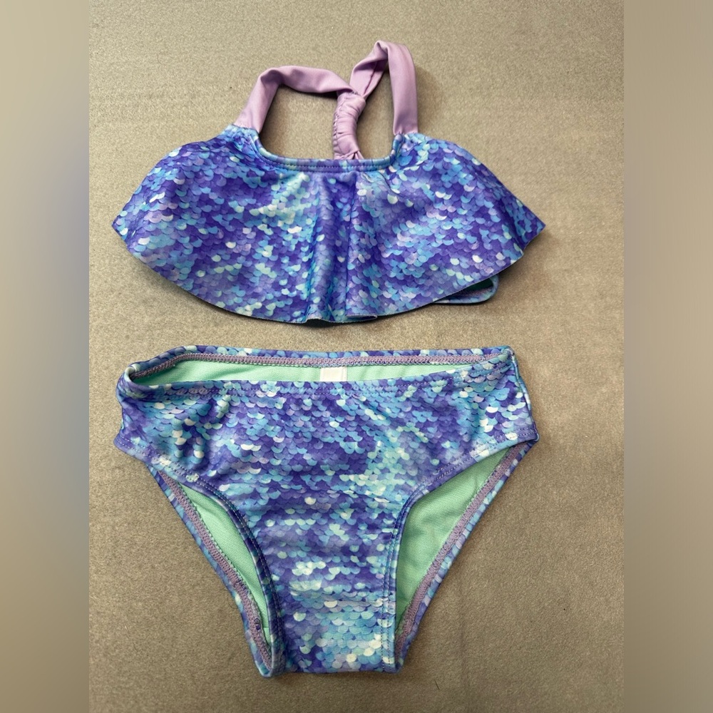 Girls SO Brand Mermaid Flounce purple and blue bikini top/btm size 4-5 UPF 50